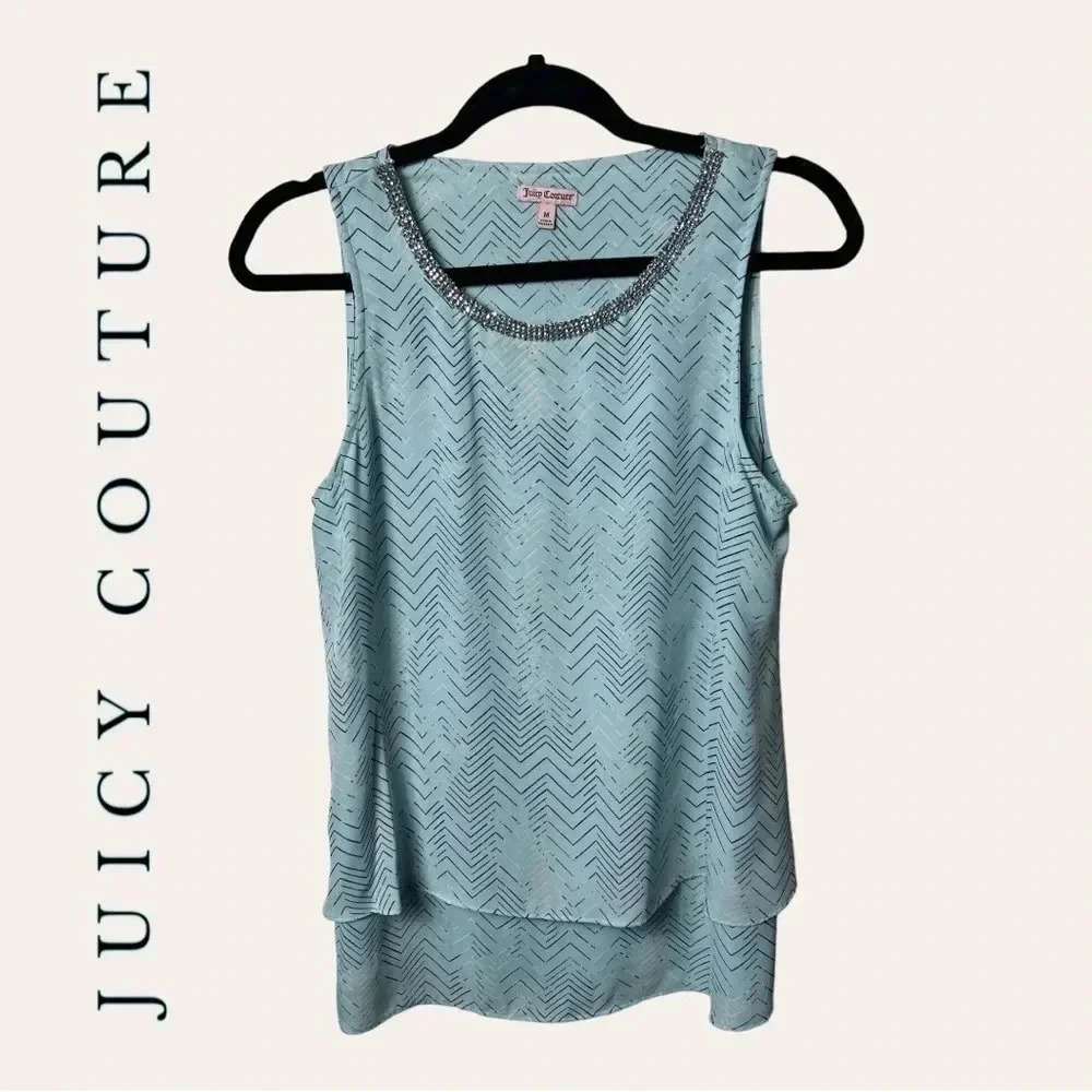 0406W. JUICY COUTURE SLEEVELESS TOP‎ WITH BEADING SIZE MEDIUM LIGHT BLUE COLOR